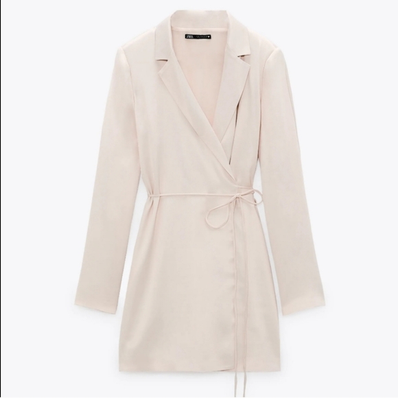 ZARA * CREAM SATIN EFFECT WRAP Blazer DRESS - Picture 13 of 15